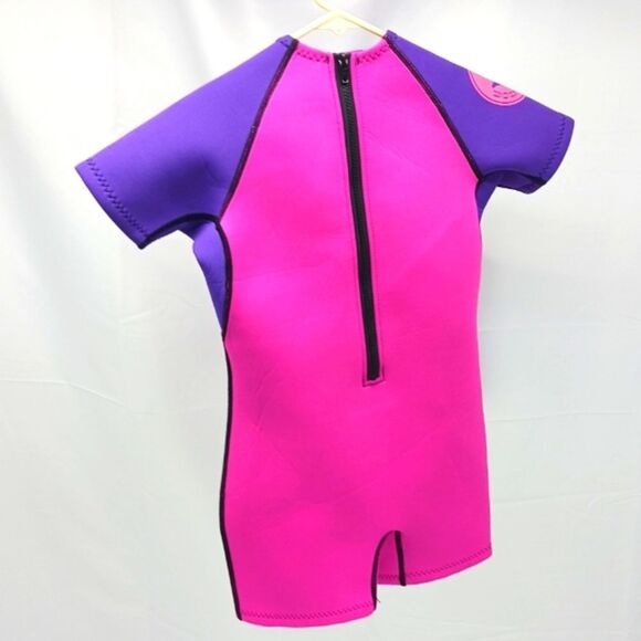NWOT Body Glove Child Size L Short Arm Springsuit Wetsuit Pink Violet Zip Surf - Picture 2 of 9